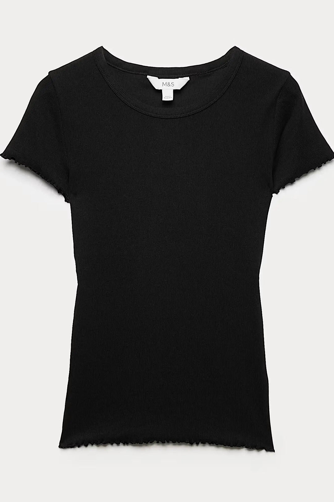 Cotton Ribbed Lettuce Edge T-Shirt