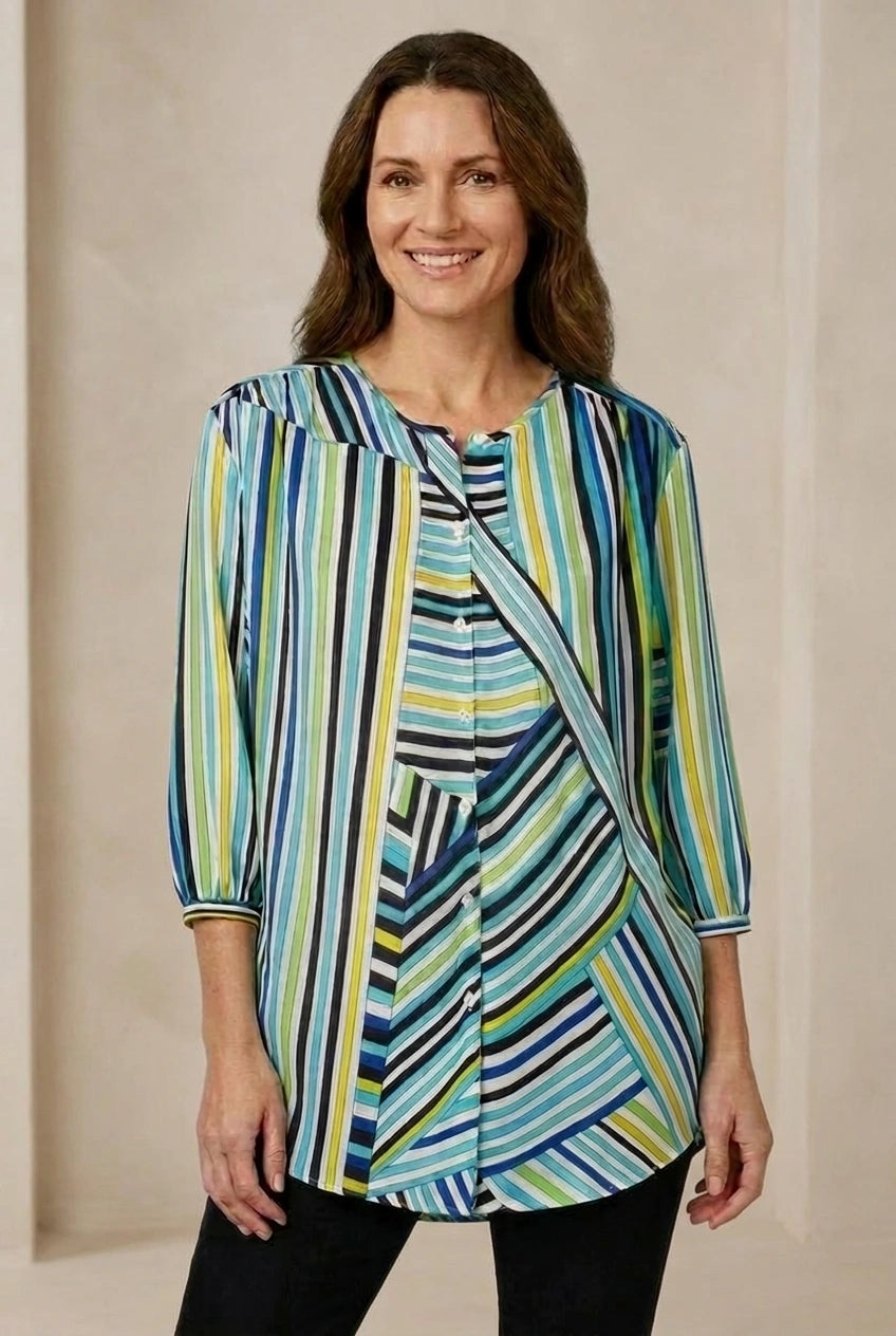 Multicolour Stripe Longline Blouse