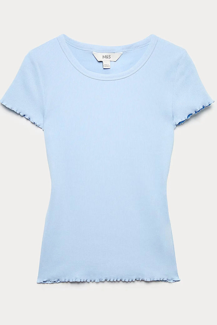 Cotton Ribbed Lettuce Edge T-Shirt