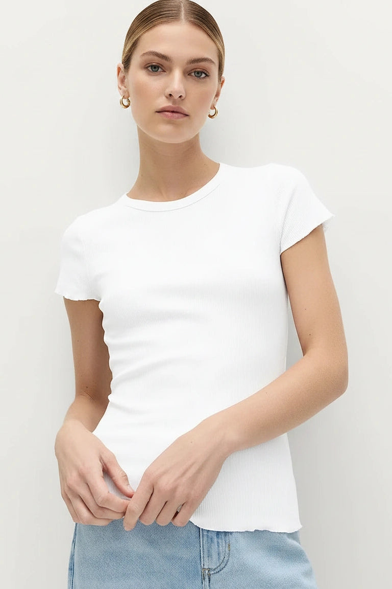 Cotton Ribbed Lettuce Edge T-Shirt