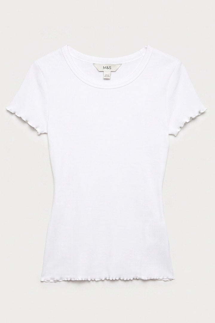 Cotton Ribbed Lettuce Edge T-Shirt