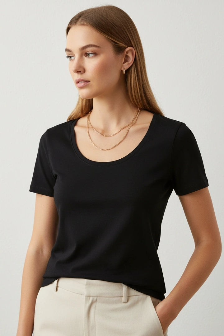Scoop Neck Cotton T-Shirt