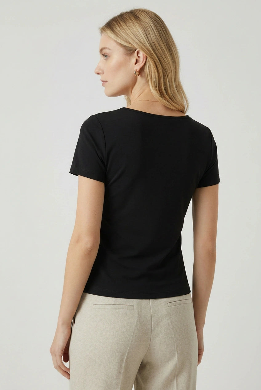 Black Scoop Neck Short Sleeve Top