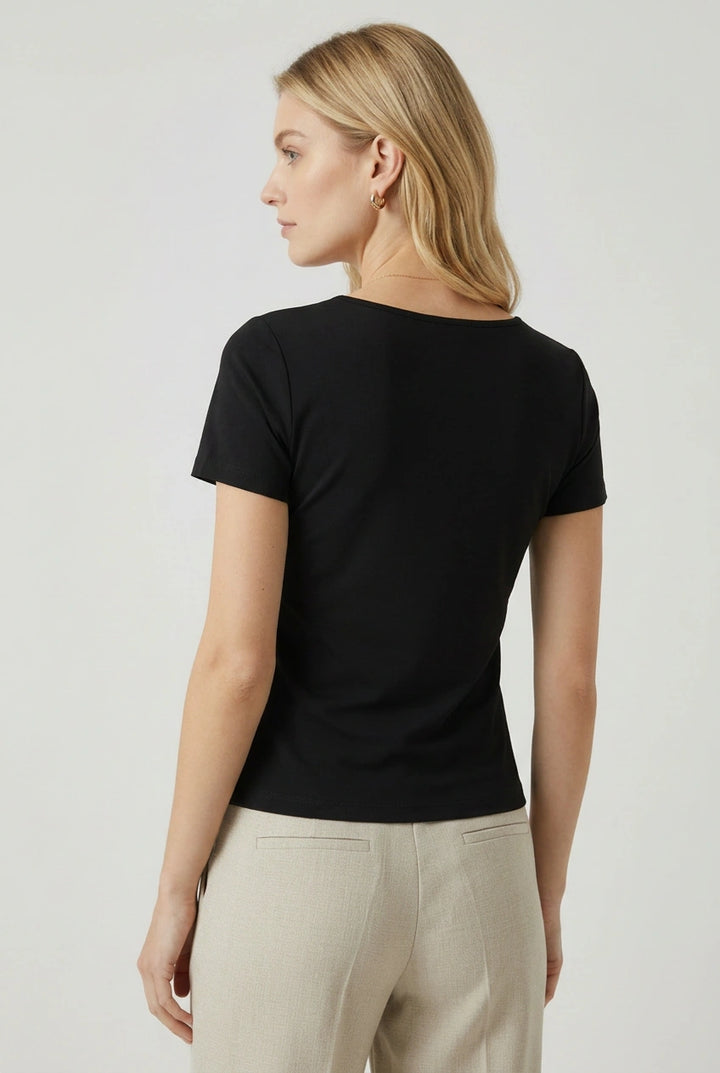 Black Scoop Neck Short Sleeve Top