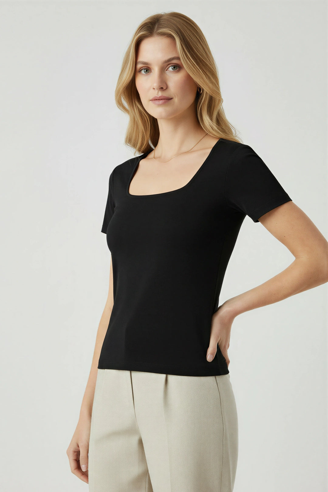Black Scoop Neck Short Sleeve Top