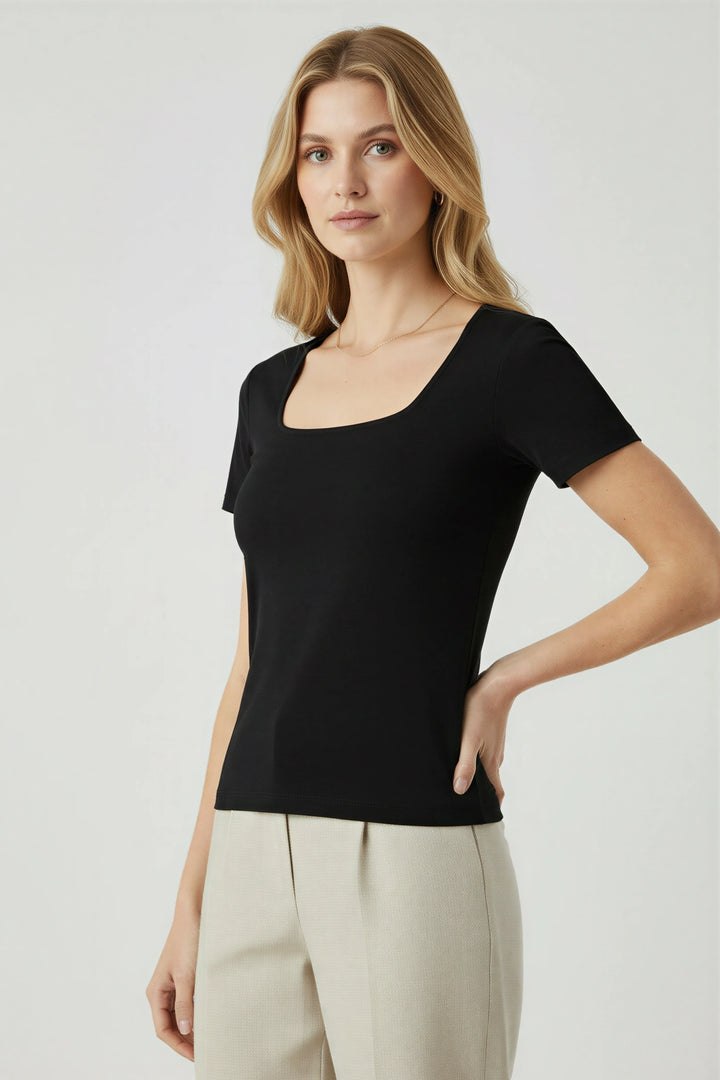 Black Scoop Neck Short Sleeve Top