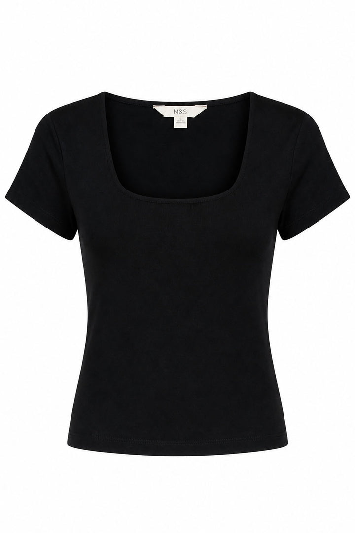 Black Scoop Neck Short Sleeve Top