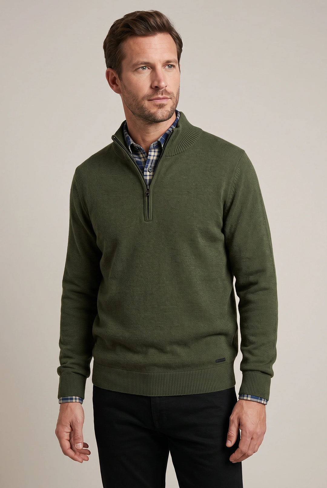 Mens Cotton Zip Neck Jumper