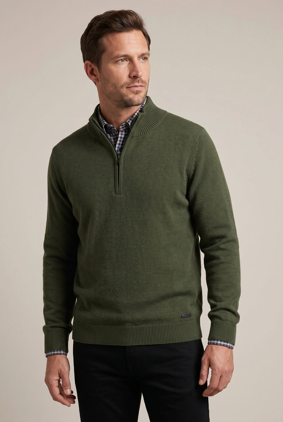 Mens Cotton Zip Neck Jumper
