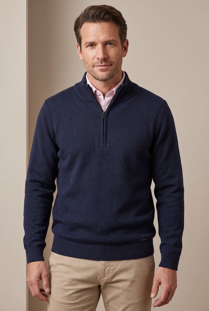 Mens Cotton Zip Neck Jumper