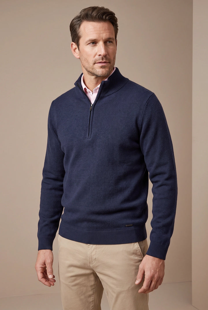 Mens Cotton Zip Neck Jumper