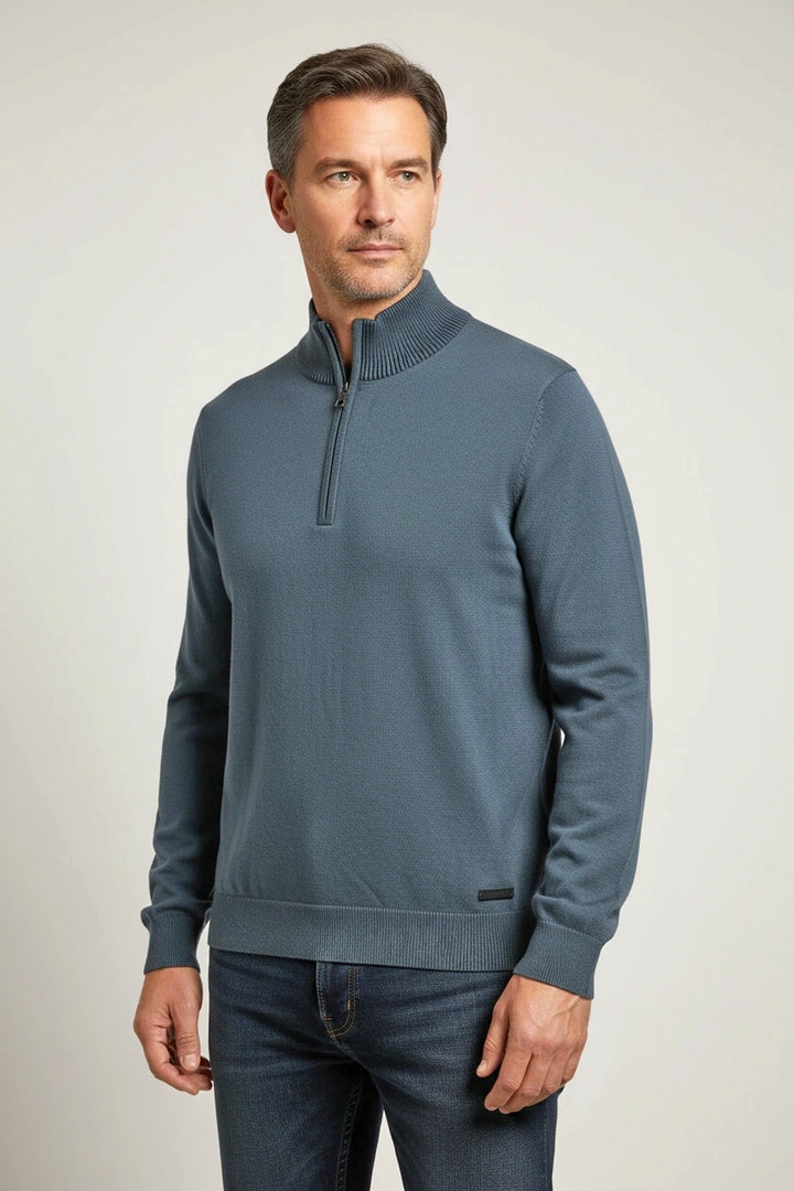 Mens Cotton Zip Neck Jumper