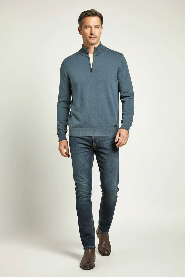 Mens Cotton Zip Neck Jumper