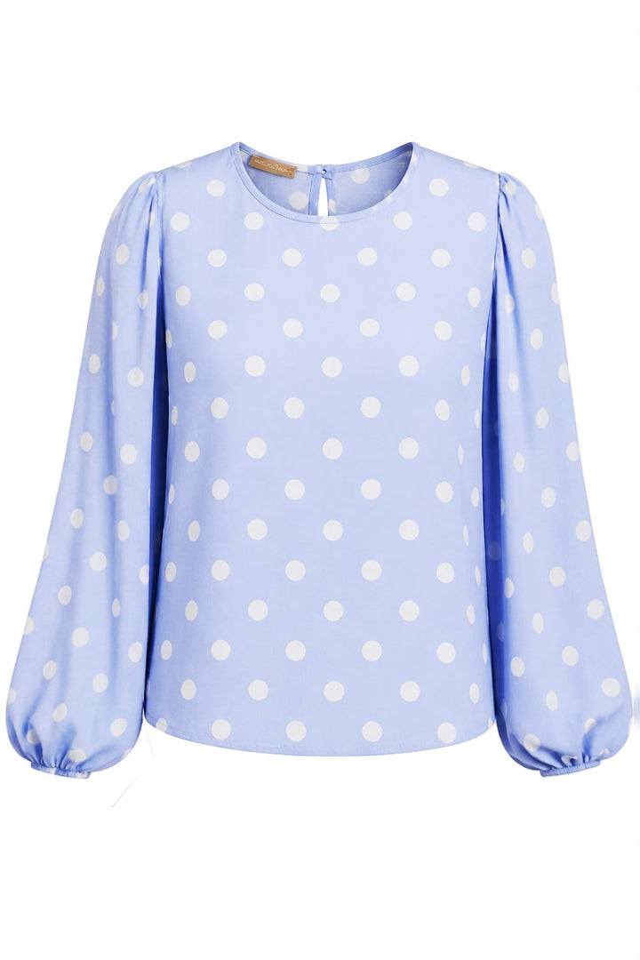 Blue Spot Puff Sleeve Blouse