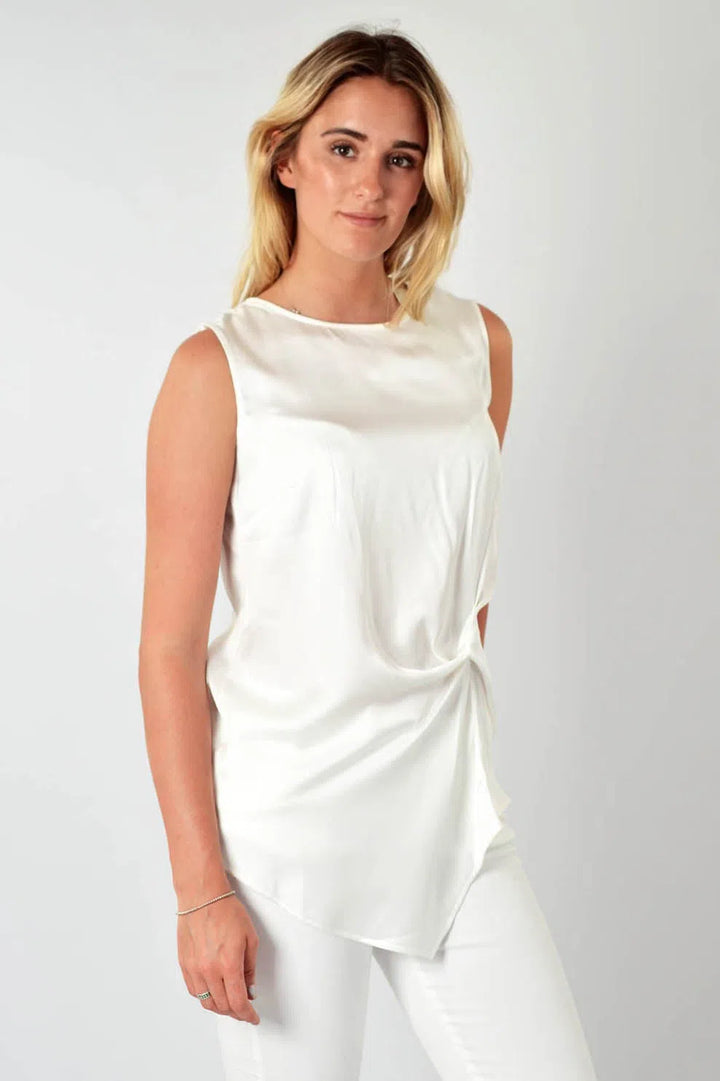 Round Neck Twist Front Sleeveless Blouse