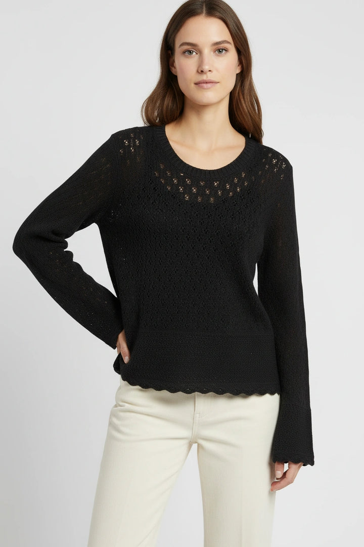 Pointelle Flare Sleeve Scallop Edge Jumper