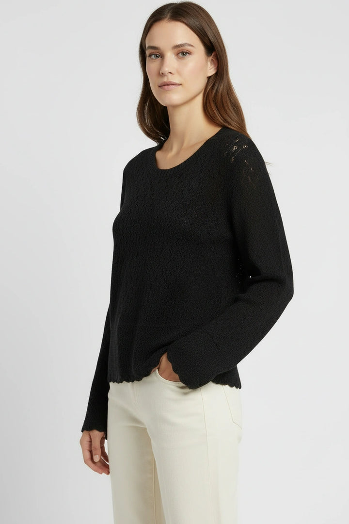 Pointelle Flare Sleeve Scallop Edge Jumper