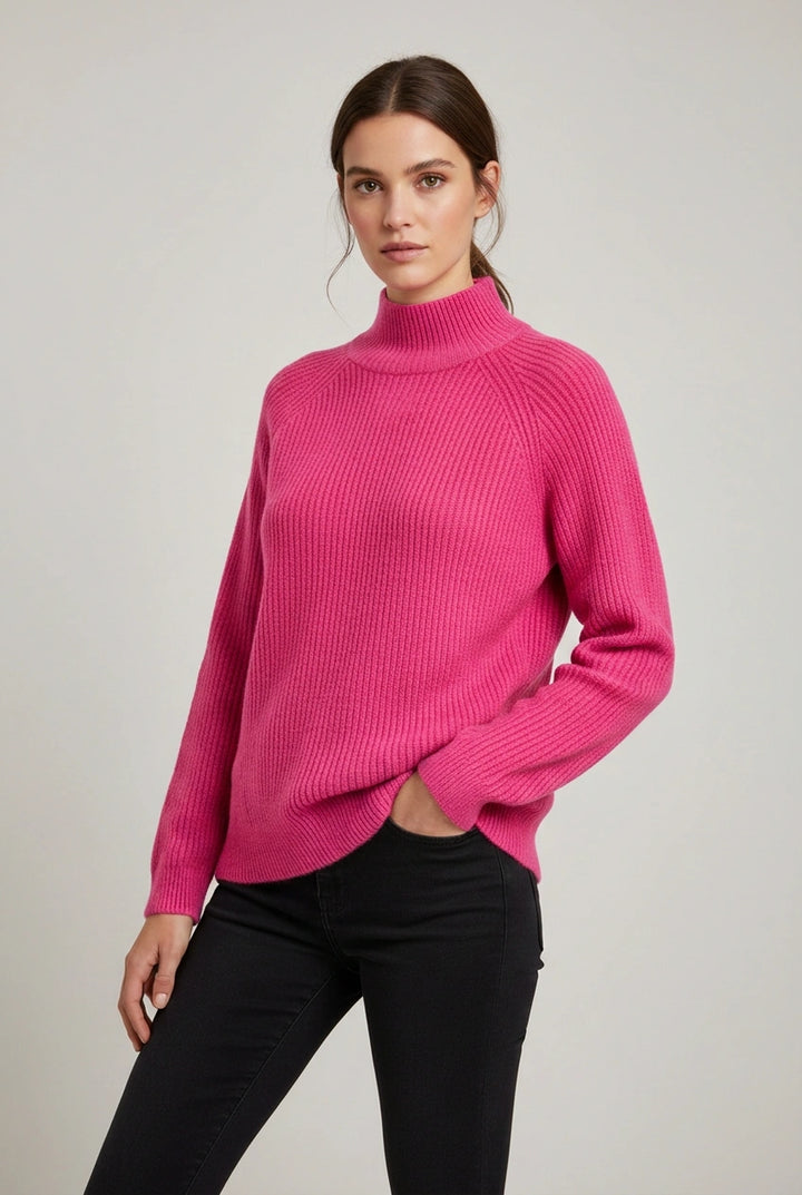 Pink Ribbed Turtle Neck Jumper