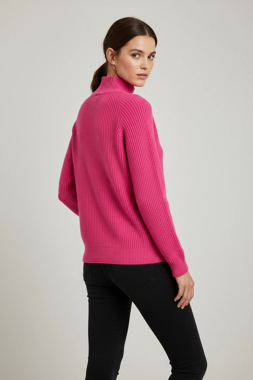 Pink Ribbed Turtle Neck Jumper