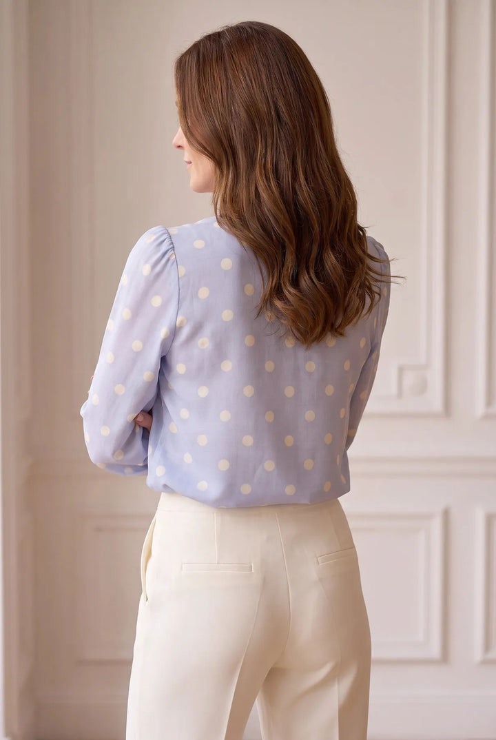Blue Spot Puff Sleeve Blouse