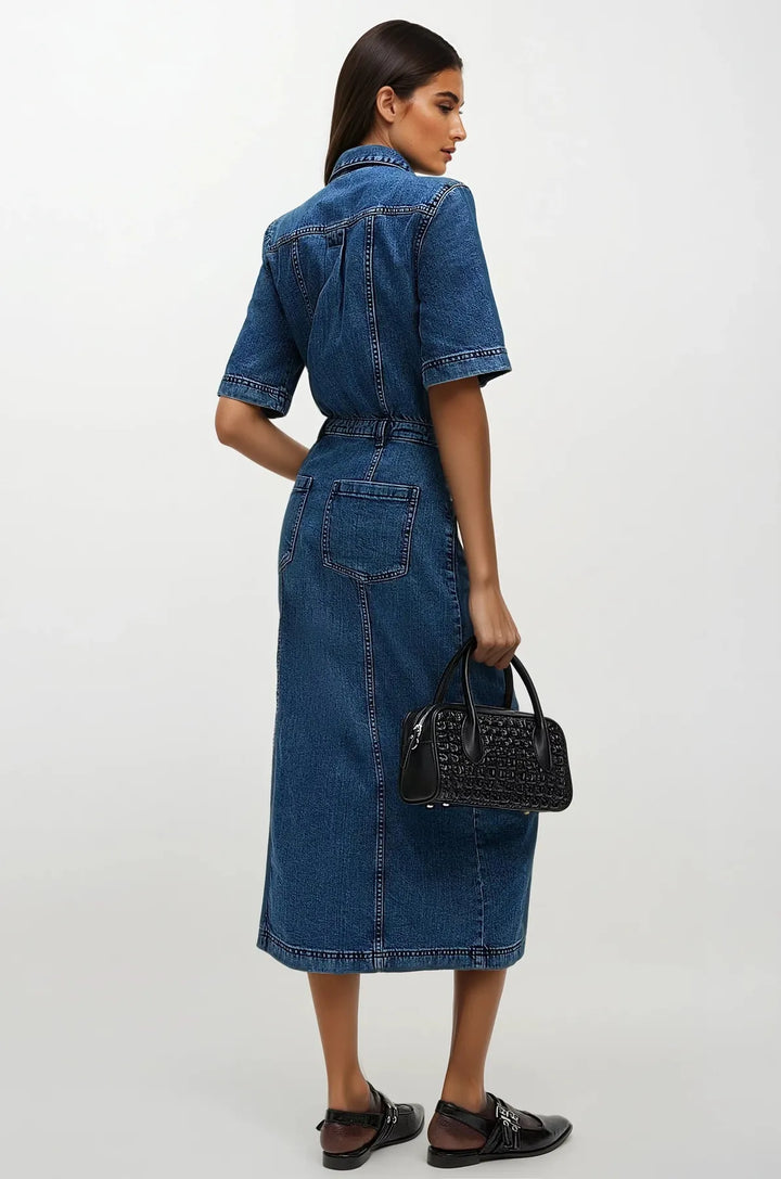 Denim Short Sleeve Midi Utility Dress