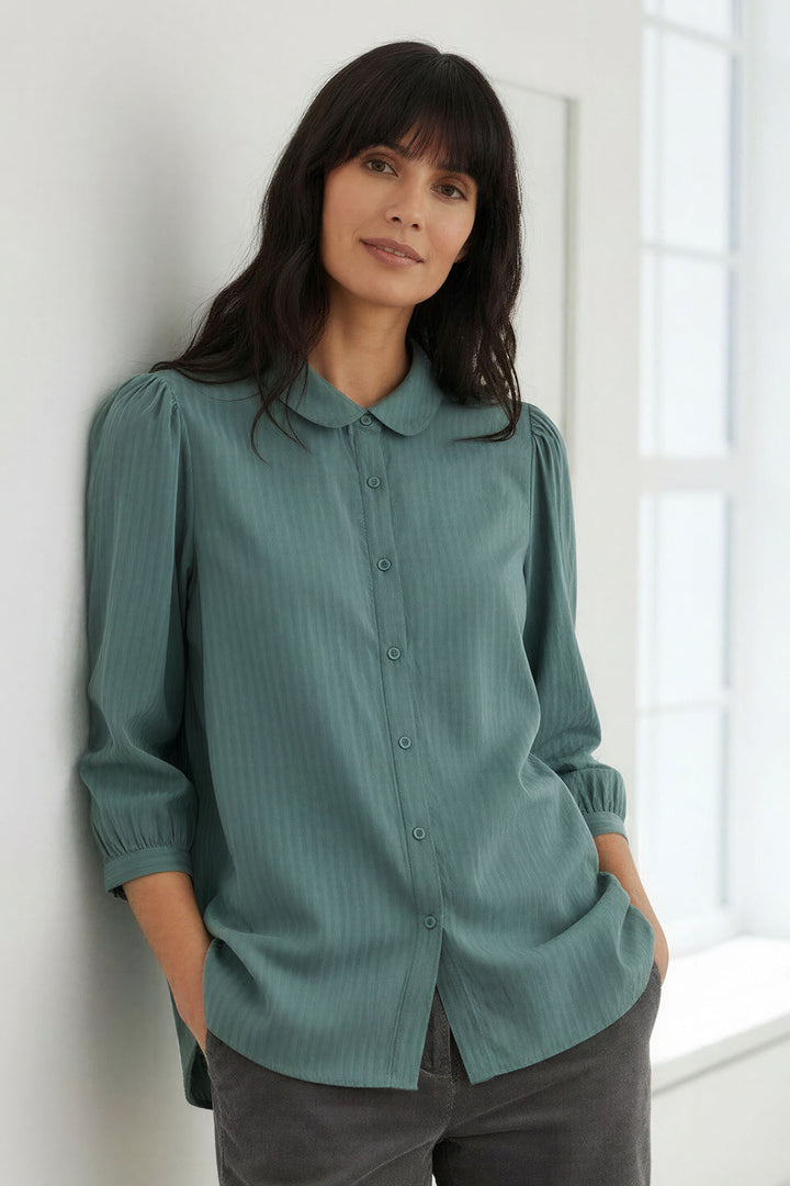 Teal Stripe Peter Pan Collar Blouse