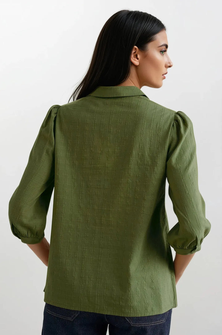 Khaki Woven Check Blouse-Secret Label