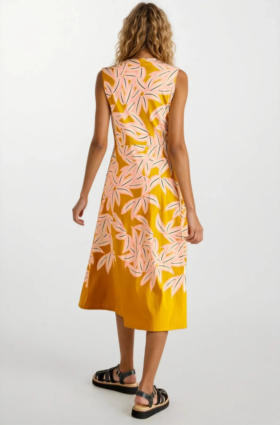 Ochre Floral Sleeveless Midi Shirt Dress-Secret Label