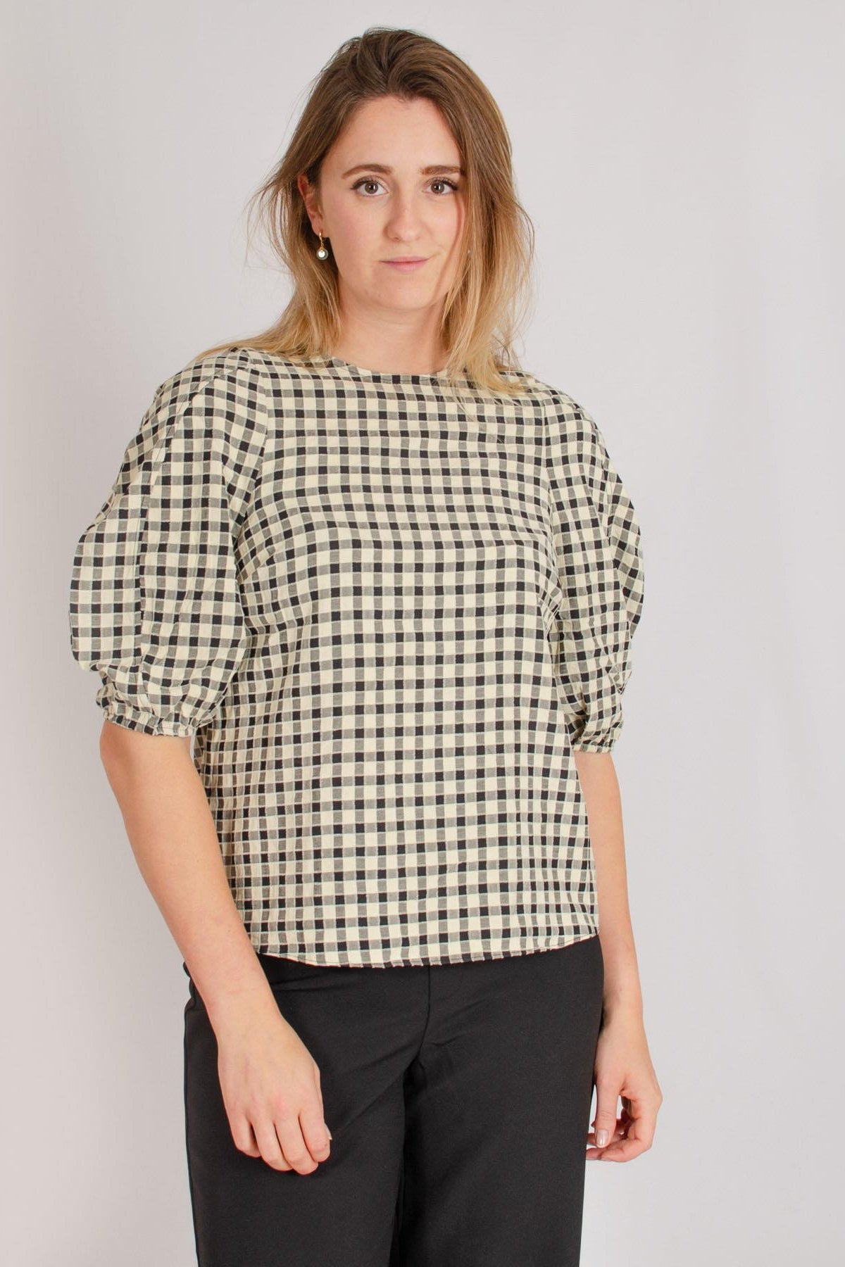 Check Puff Sleeve Top