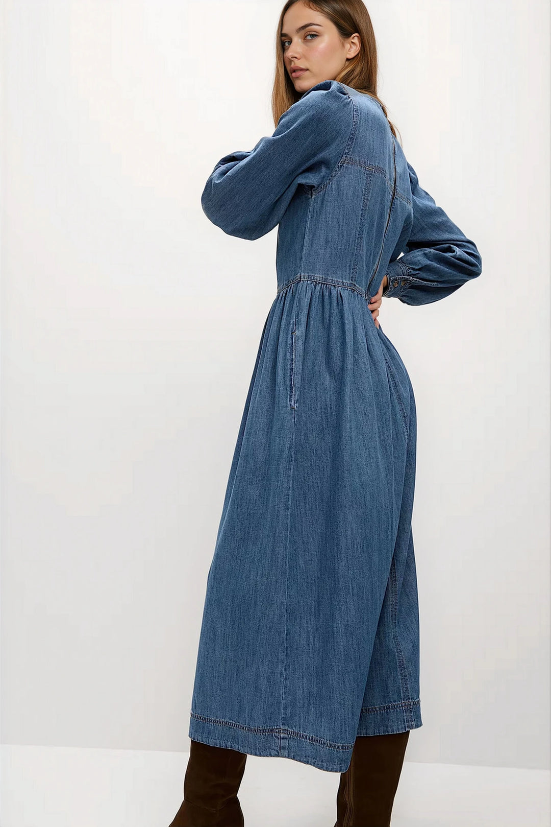 Denim Midi Waisted Dress