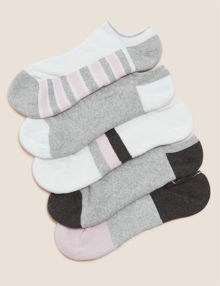 Comfort Grey Mix Trainer Liner Socks 5 Pack