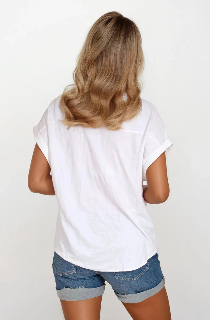 Short Roll Sleeve Pocket Top