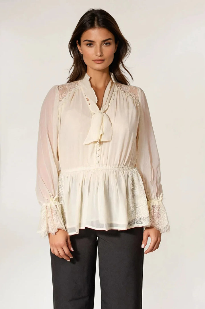 Cream Tie Neck Blouse