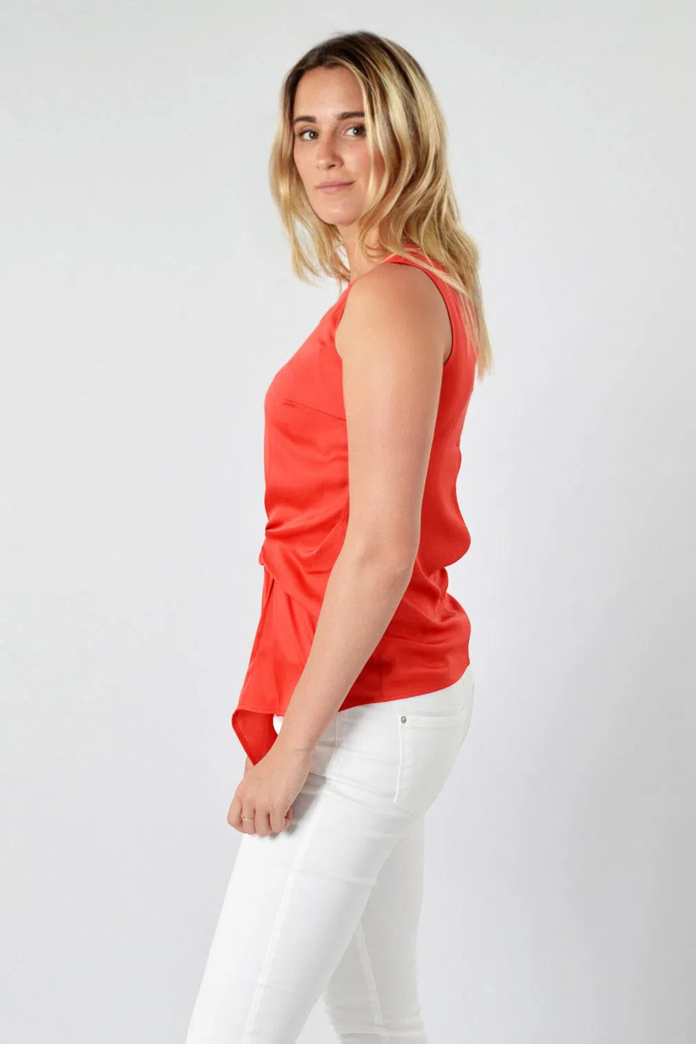 Round Neck Twist Front Sleeveless Blouse