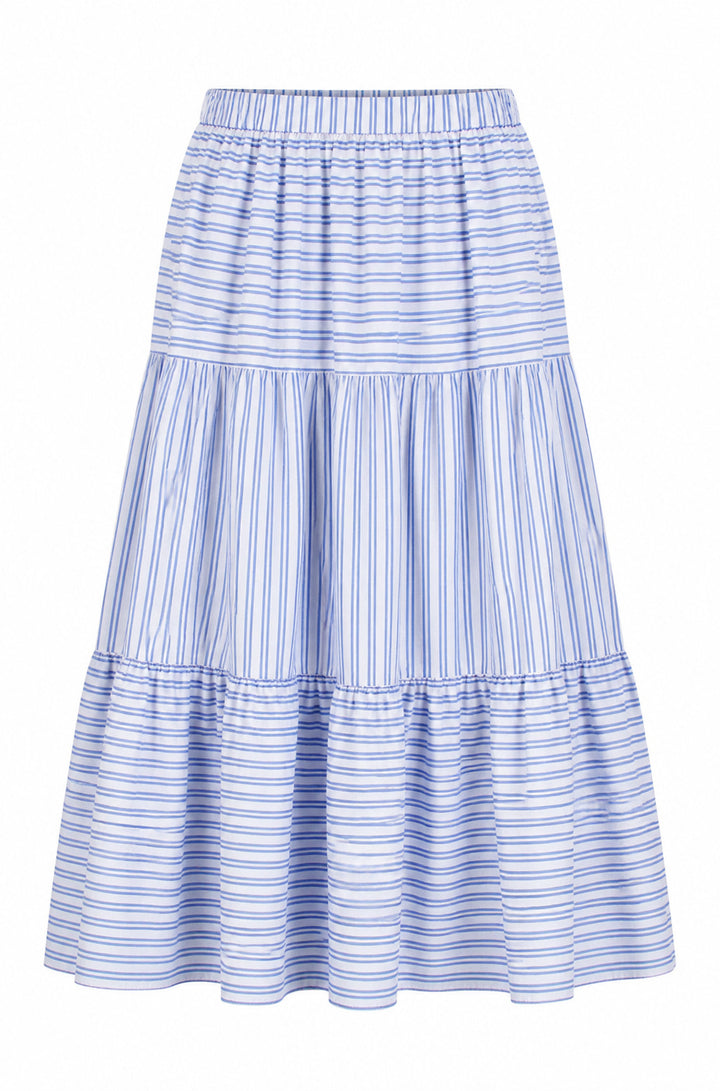 Blue Stripe Tiered Midi Skirt
