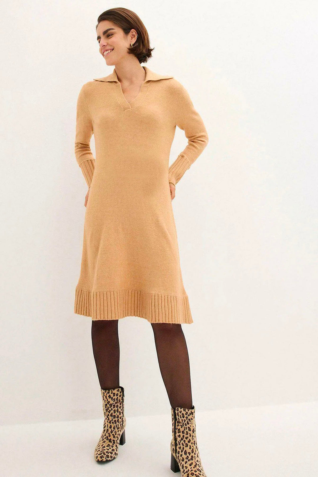 Collared V-Neck Jumper Dress