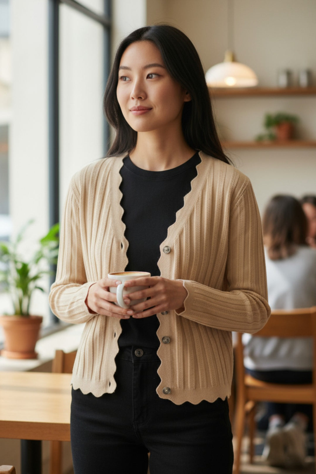 Scallop Edge Ribbed Cardigan