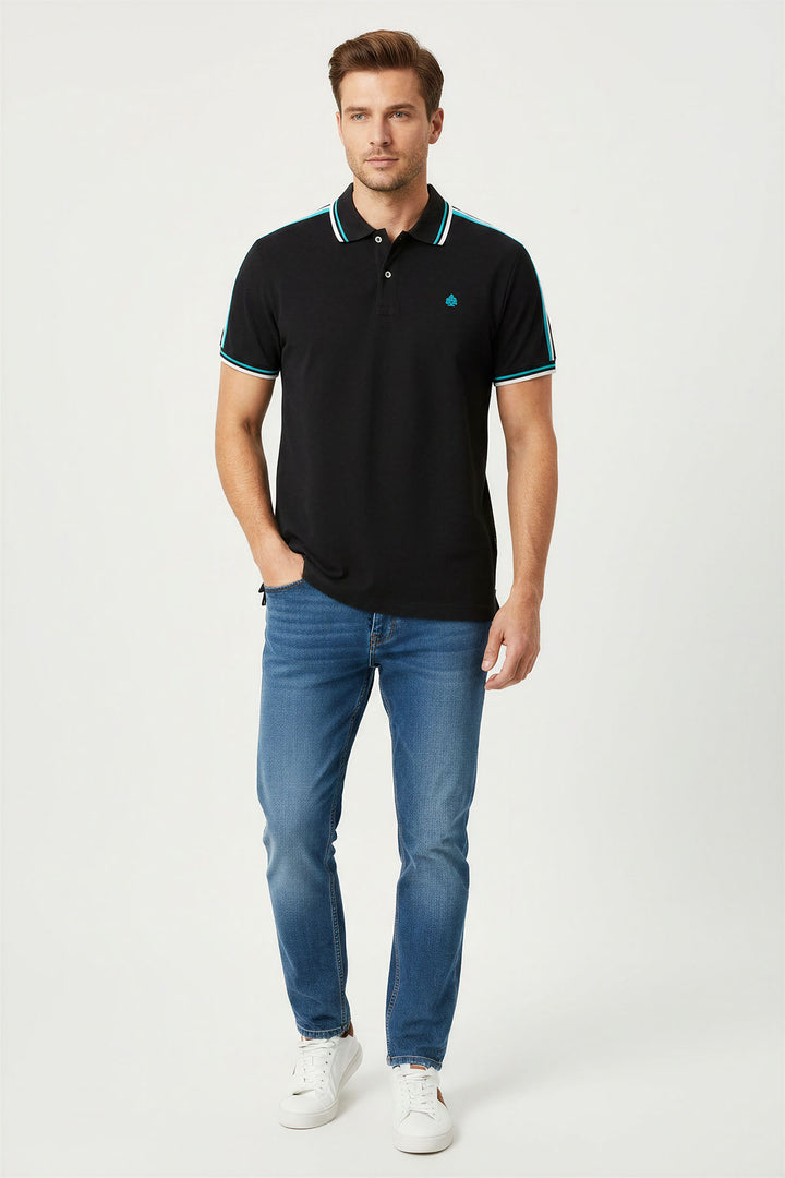 Stripe Detail Cotton Polo Shirt