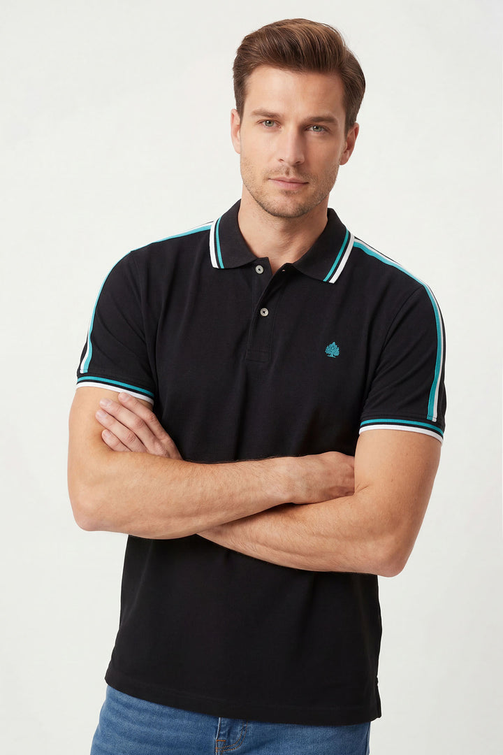Stripe Detail Cotton Polo Shirt