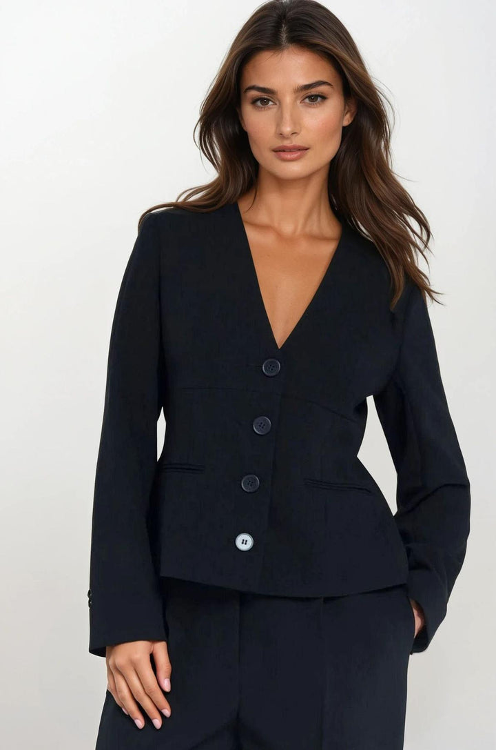 V Neck Button Front Blazer