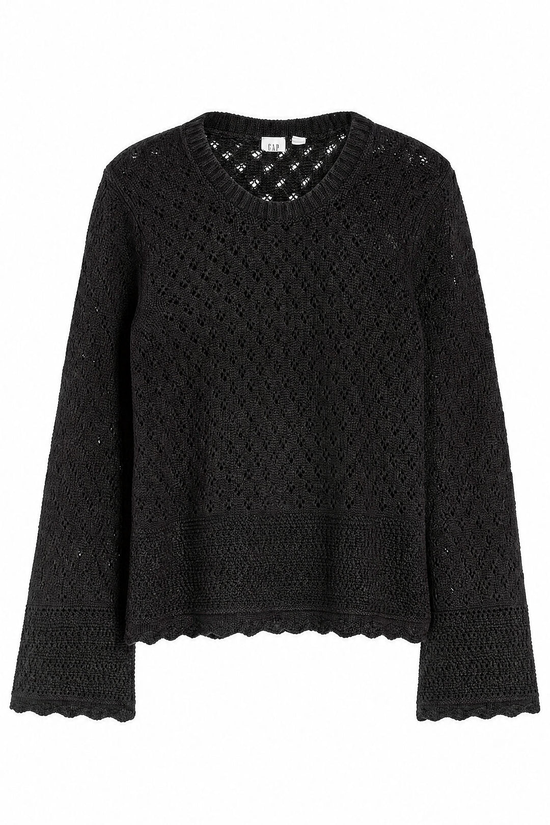 Pointelle Flare Sleeve Scallop Edge Jumper