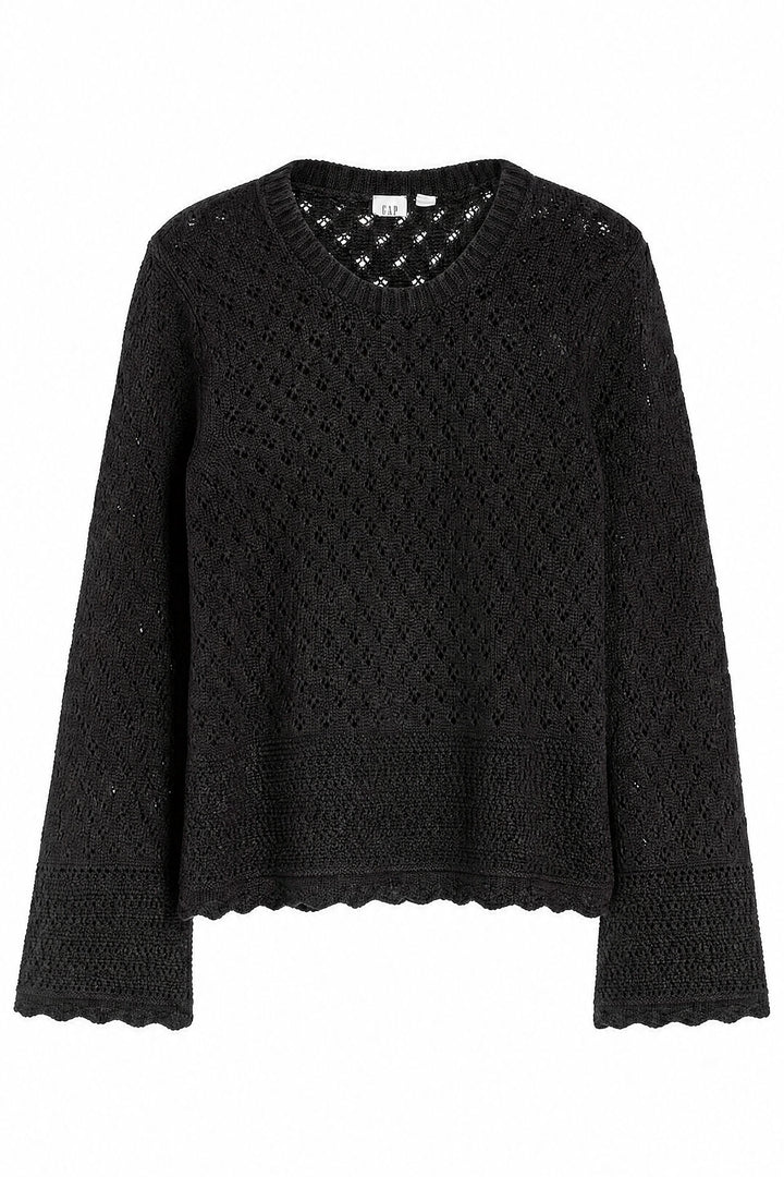 Pointelle Flare Sleeve Scallop Edge Jumper