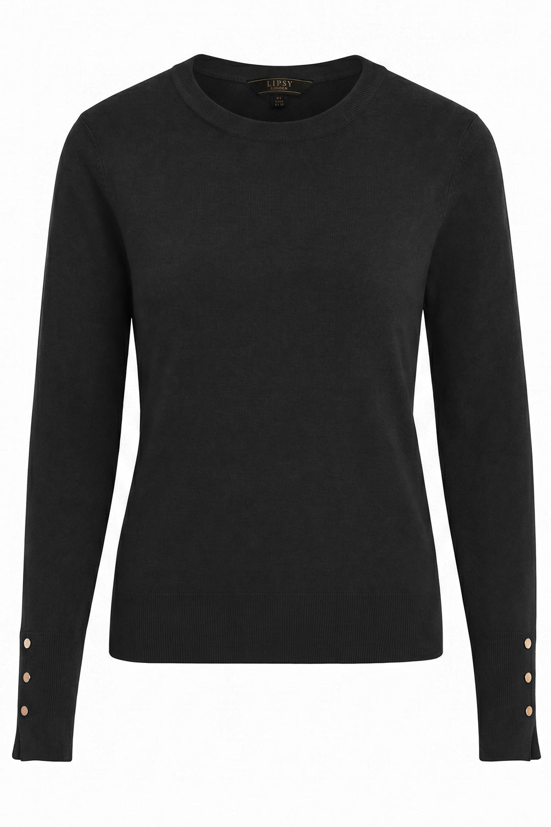 Button Cuff Light Knit Crew Neck Jumper