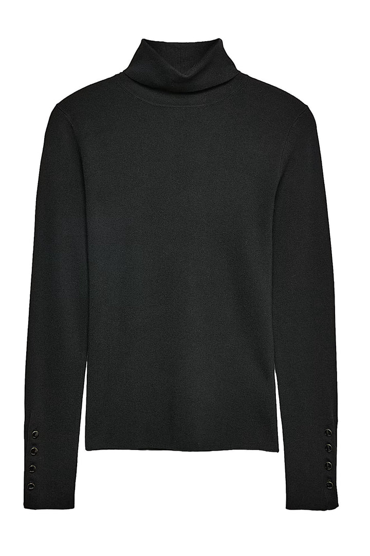 Fine Knit Roll Neck Button Cuff Jumper