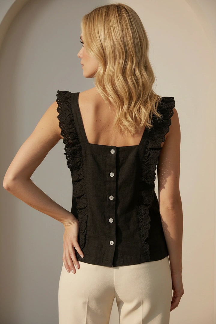 Broderie Button Detail Blouse Top