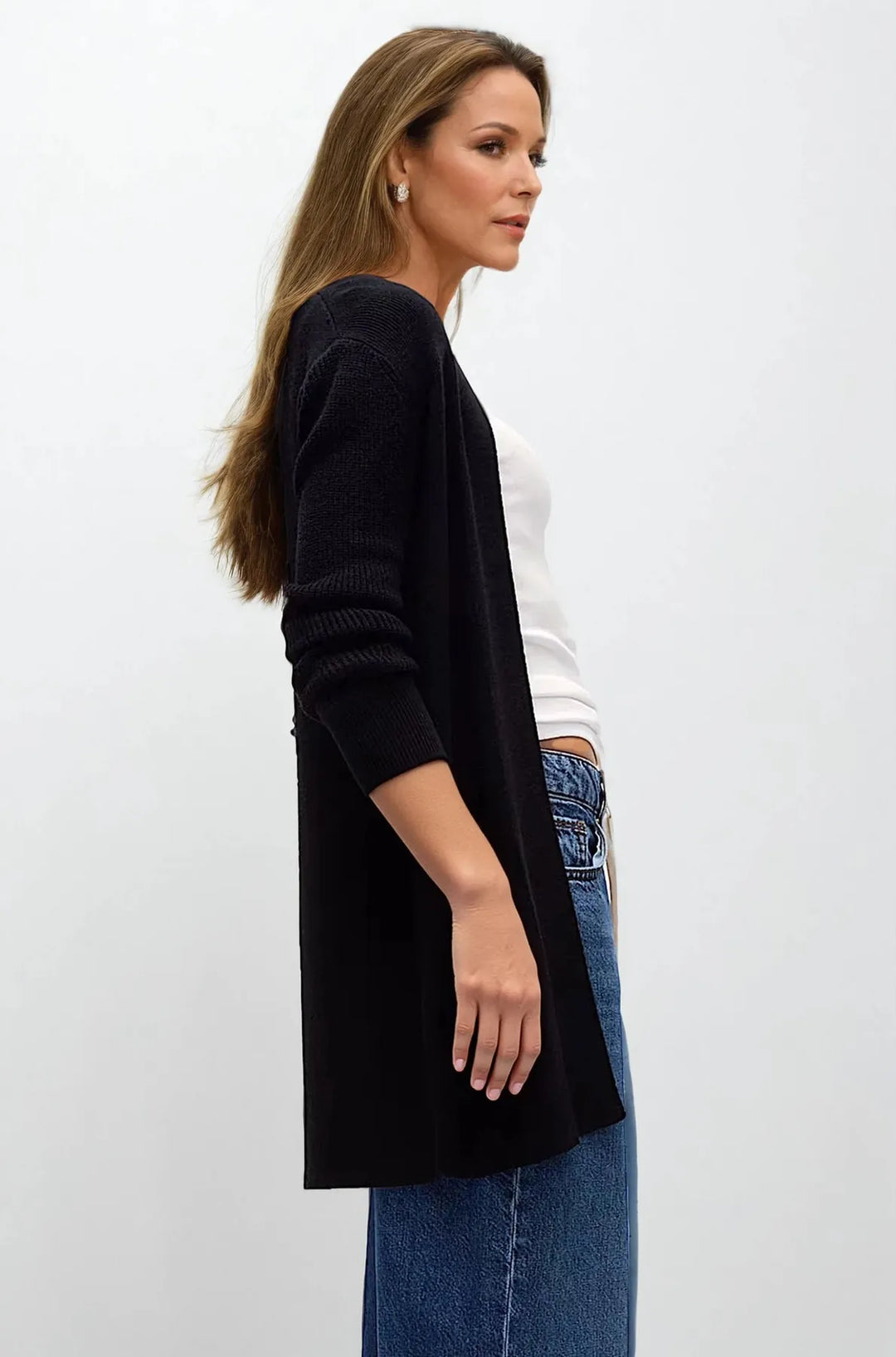 Open Front Ribbed Longline Cardigan