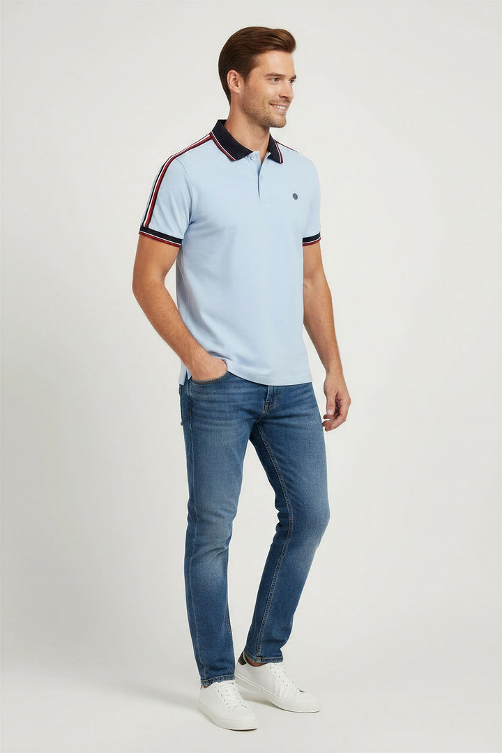 Stripe Detail Cotton Polo Shirt