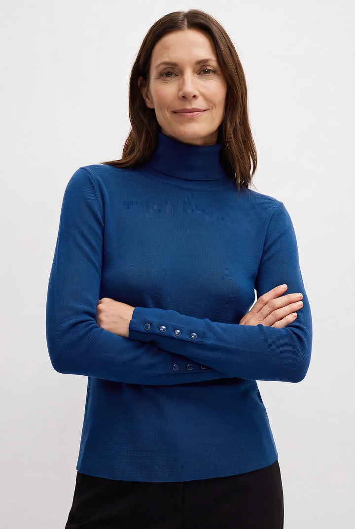 Fine Knit Roll Neck Button Cuff Jumper