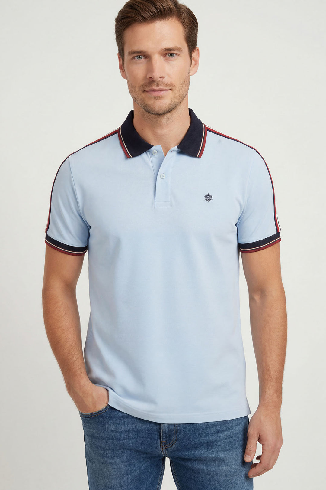 Stripe Detail Cotton Polo Shirt