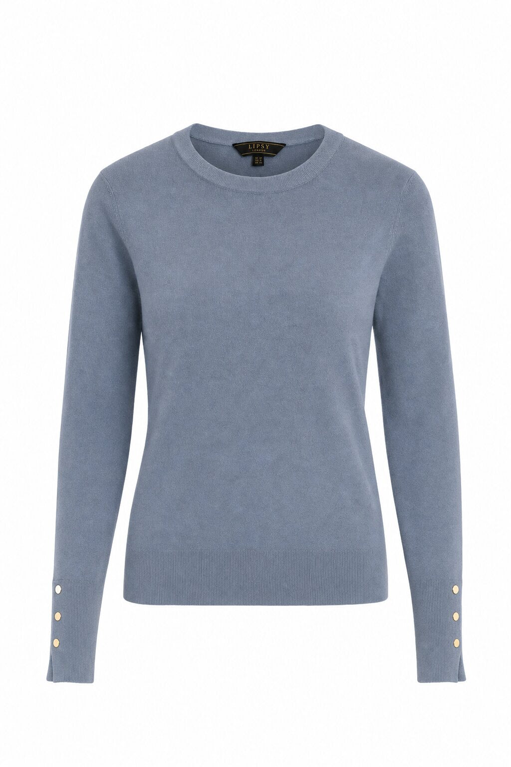 Button Cuff Light Knit Crew Neck Jumper